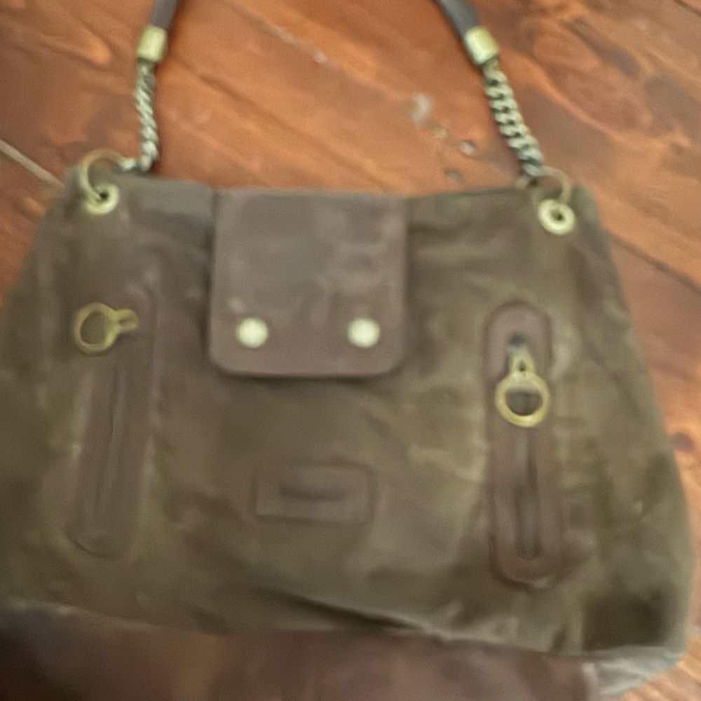 Barbour Dark Brown Oilskin and Leather Shoulder Bag with Vintage Design